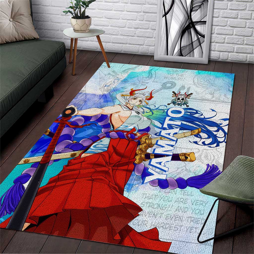 Yamato One Piece Blue Cloud Theme Area Rug with Manga Panels and Oni Horn Character Design - The Mazicc