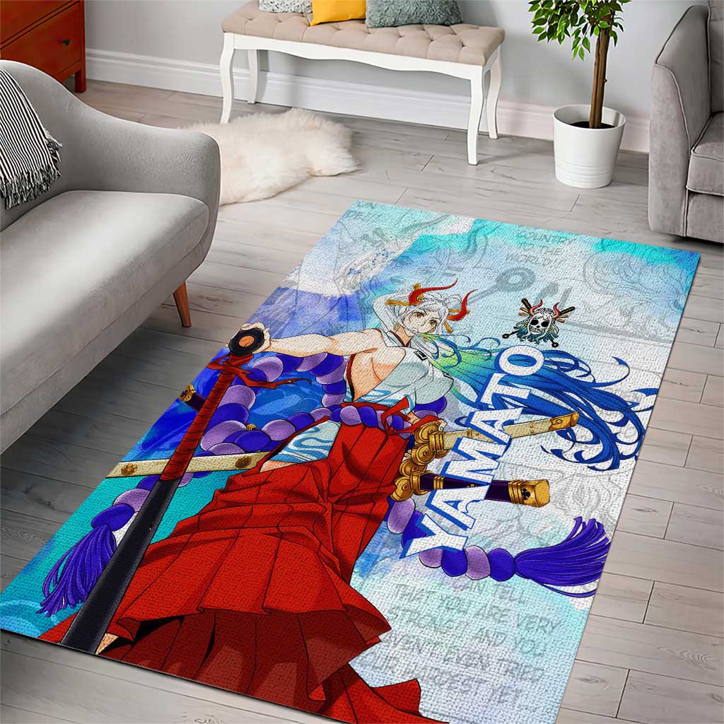 Yamato One Piece Blue Cloud Theme Area Rug with Manga Panels and Oni Horn Character Design - The Mazicc