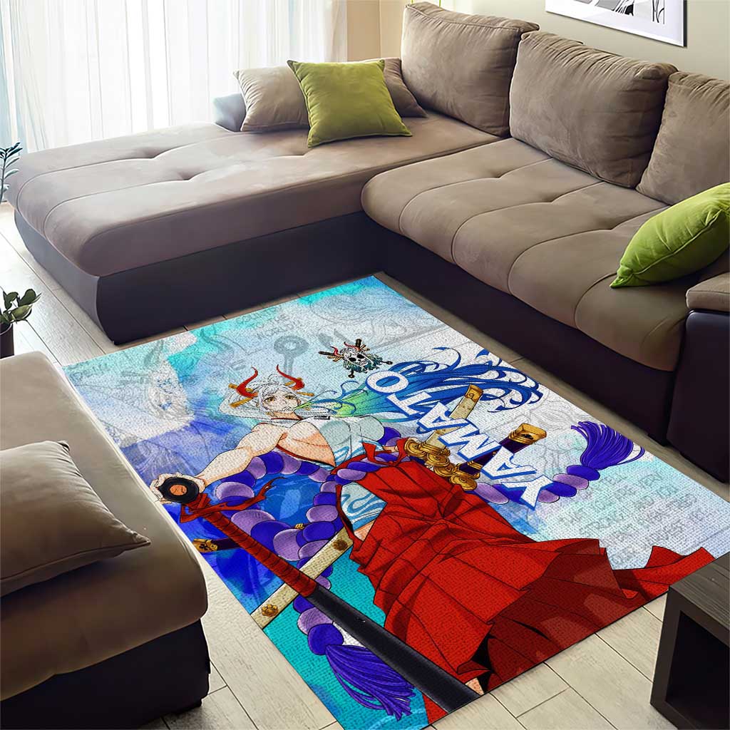 Yamato One Piece Blue Cloud Theme Area Rug with Manga Panels and Oni Horn Character Design - The Mazicc