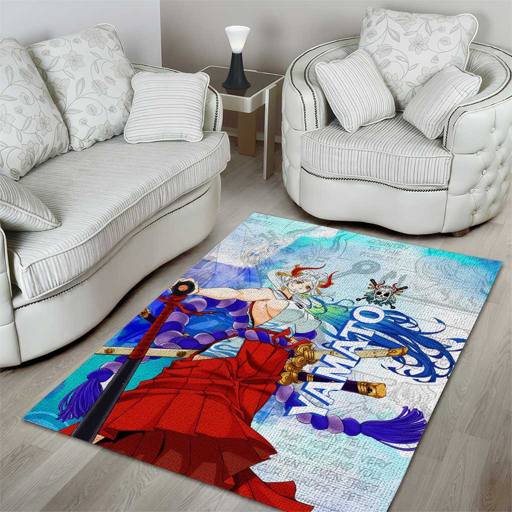 Yamato One Piece Blue Cloud Theme Area Rug with Manga Panels and Oni Horn Character Design - The Mazicc