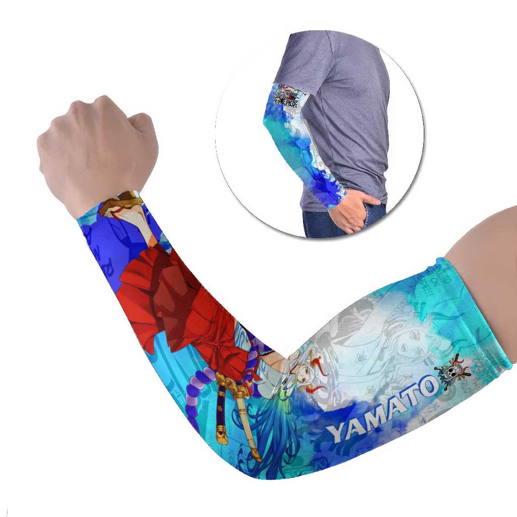 Yamato One Piece Blue Cloud Theme Arm Sleeves with Manga Panels and Oni Horn Character Design - The Mazicc