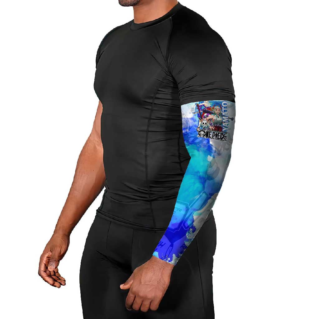 Yamato One Piece Blue Cloud Theme Arm Sleeves with Manga Panels and Oni Horn Character Design - The Mazicc