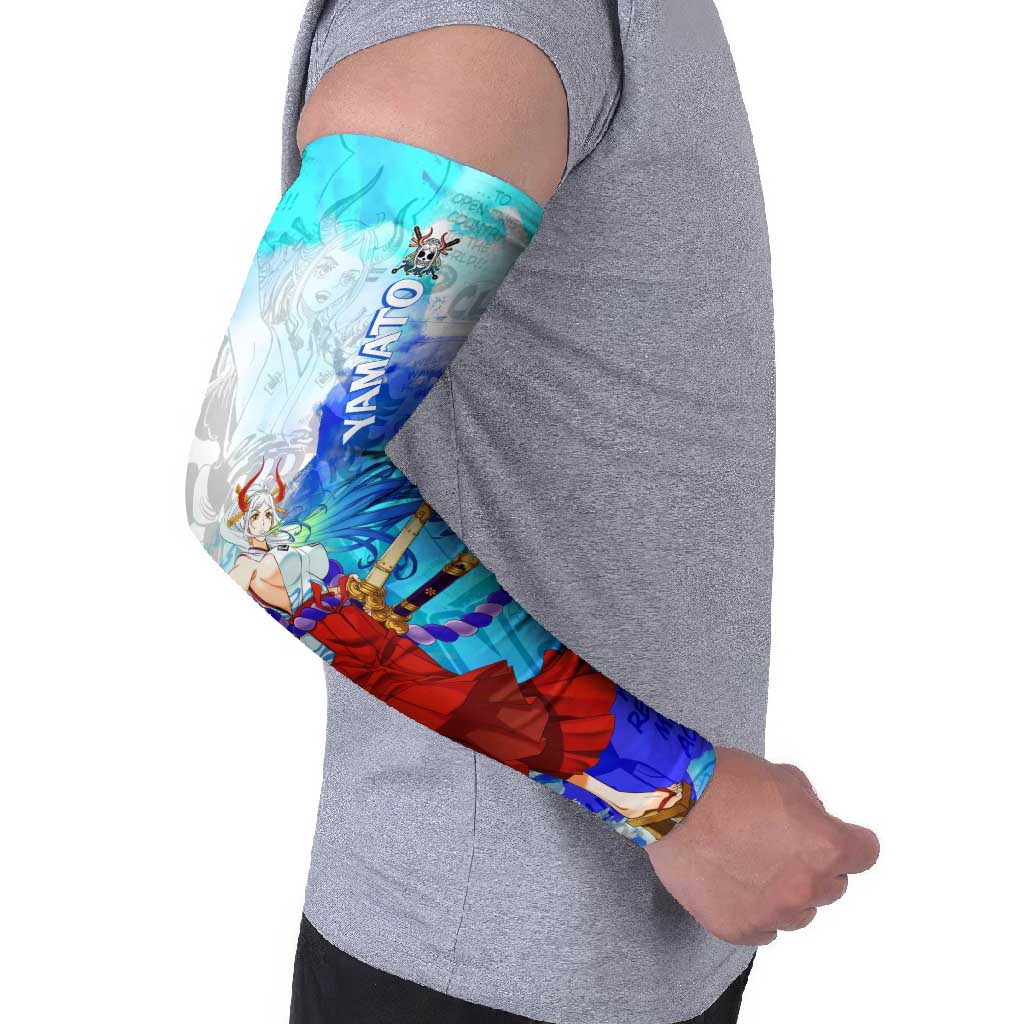 Yamato One Piece Blue Cloud Theme Arm Sleeves with Manga Panels and Oni Horn Character Design - The Mazicc