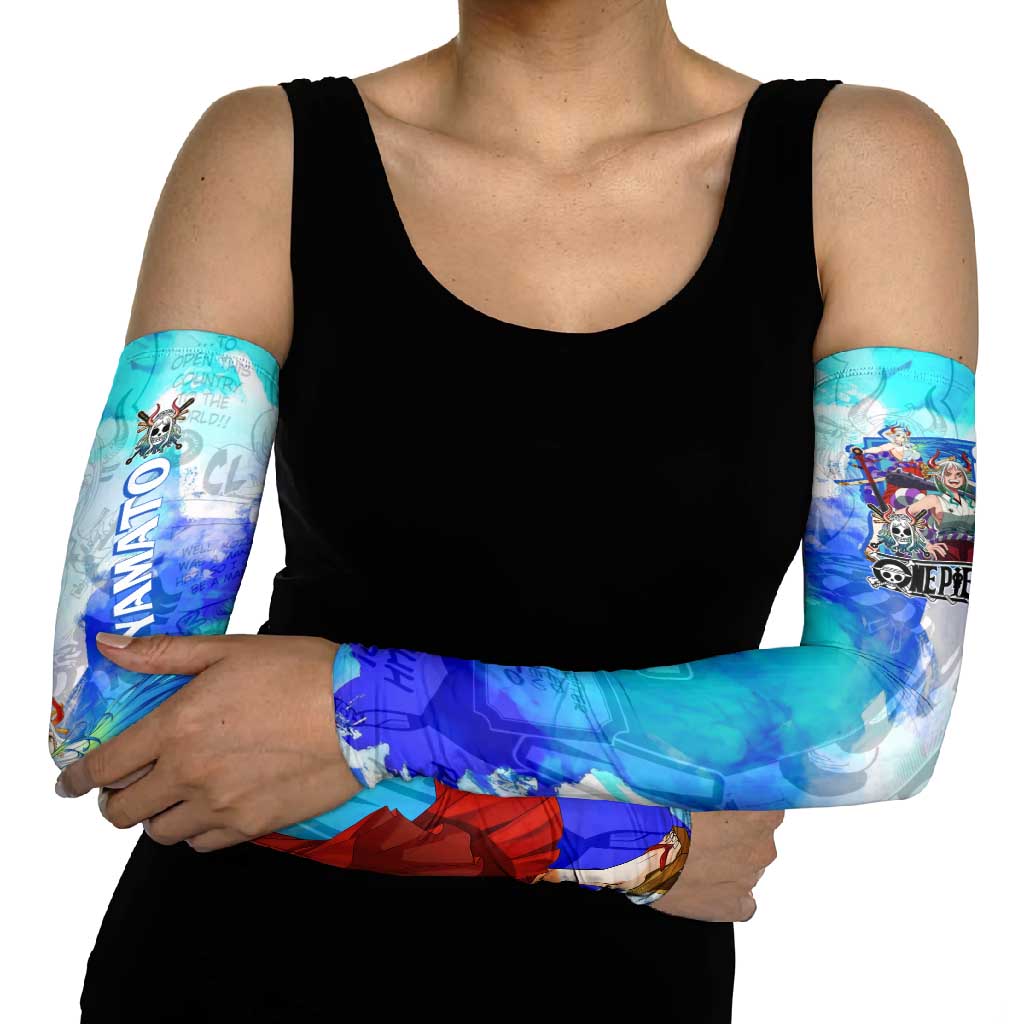 Yamato One Piece Blue Cloud Theme Arm Sleeves with Manga Panels and Oni Horn Character Design - The Mazicc