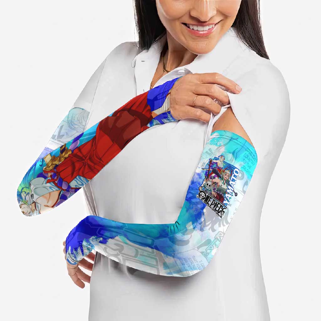 Yamato One Piece Blue Cloud Theme Arm Sleeves with Manga Panels and Oni Horn Character Design - The Mazicc