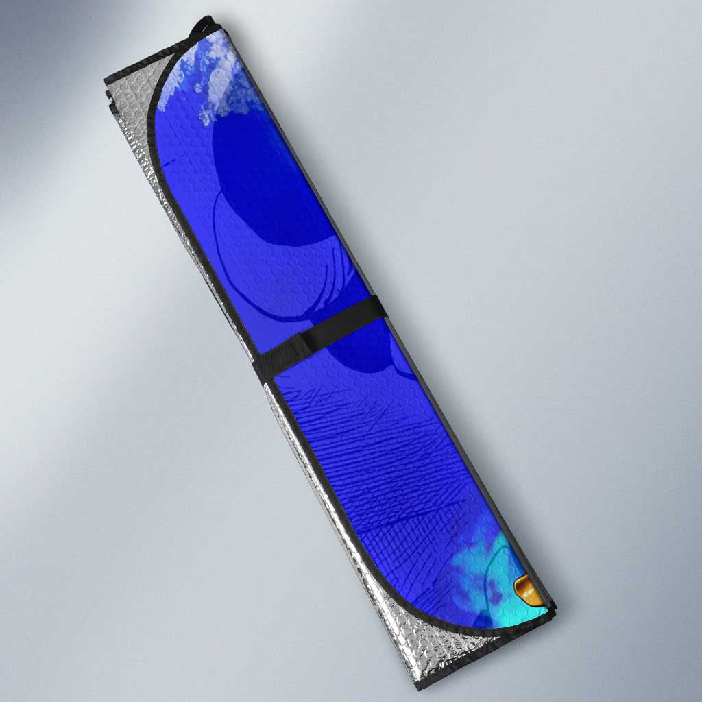 Yamato One Piece Blue Cloud Theme Auto Sun Shade with Manga Panels and Oni Horn Character Design - The Mazicc