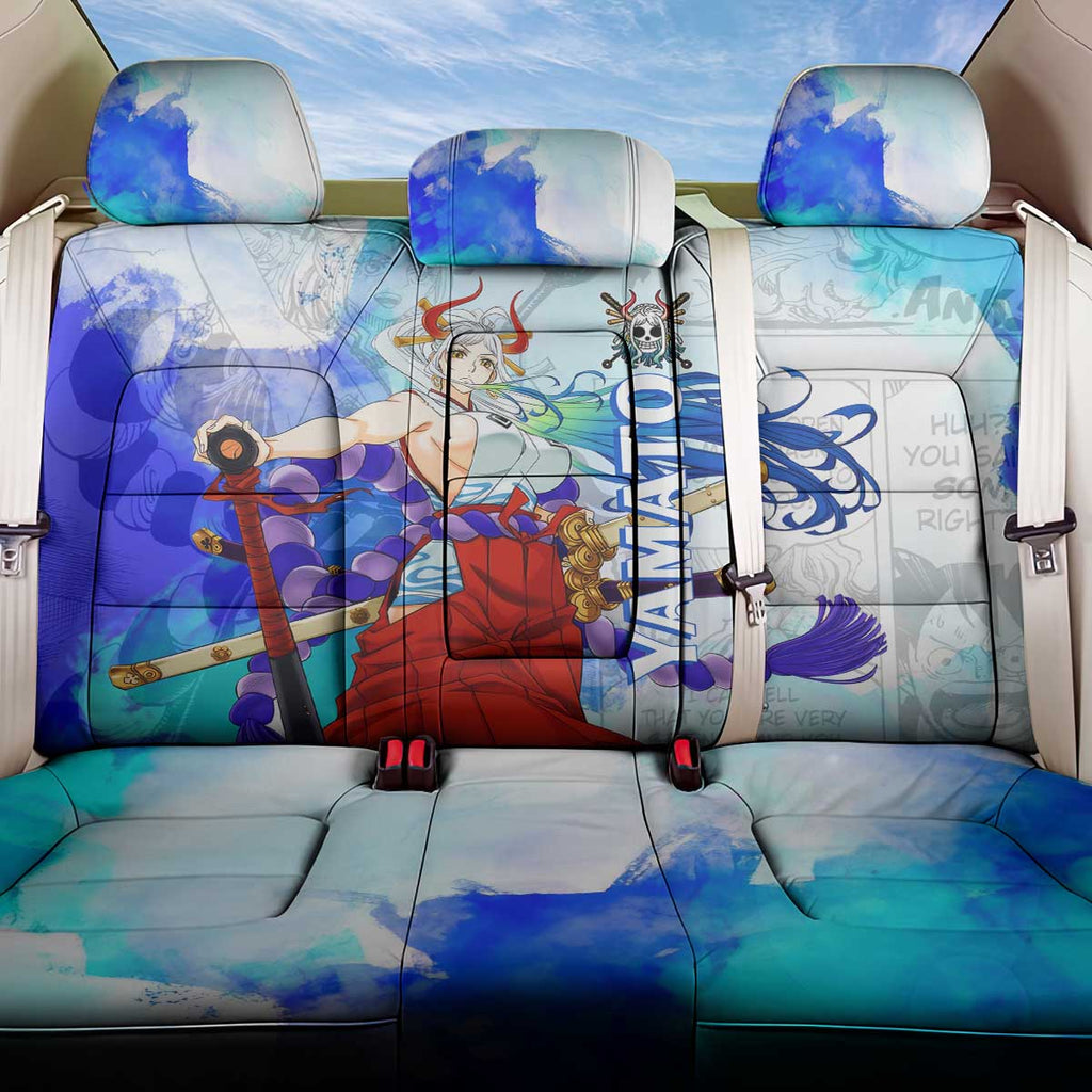 Yamato One Piece Blue Cloud Theme Back Car Seat Cover with Manga Panels and Oni Horn Character Design - The Mazicc