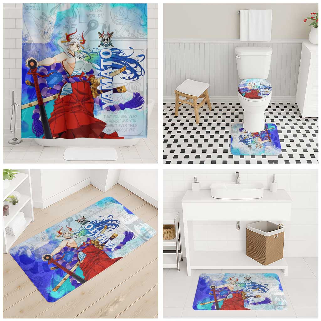 Yamato One Piece Blue Cloud Theme Bathroom Set with Manga Panels and Oni Horn Character Design - The Mazicc