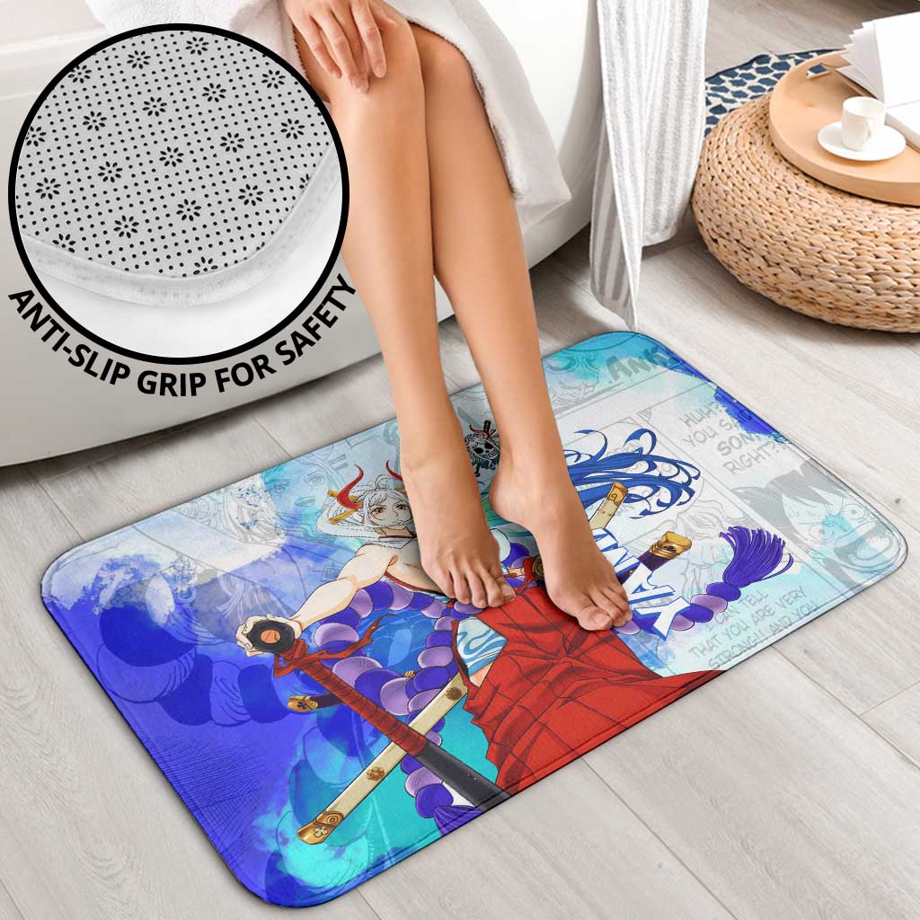 Yamato One Piece Blue Cloud Theme Bathroom Set with Manga Panels and Oni Horn Character Design - The Mazicc