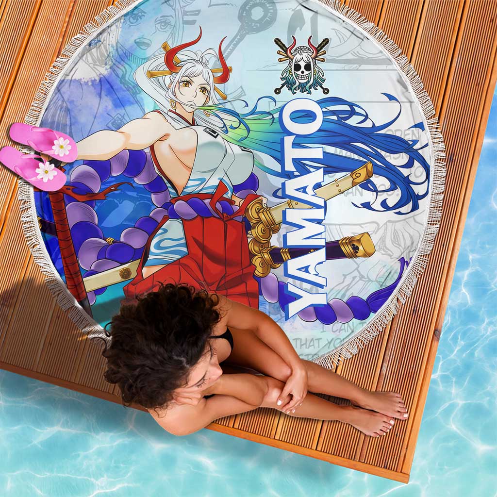 Yamato One Piece Blue Cloud Theme Beach Blanket with Manga Panels and Oni Horn Character Design - The Mazicc