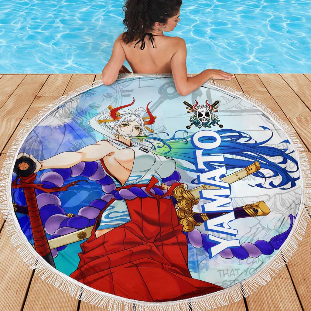 Yamato One Piece Blue Cloud Theme Beach Blanket with Manga Panels and Oni Horn Character Design - The Mazicc