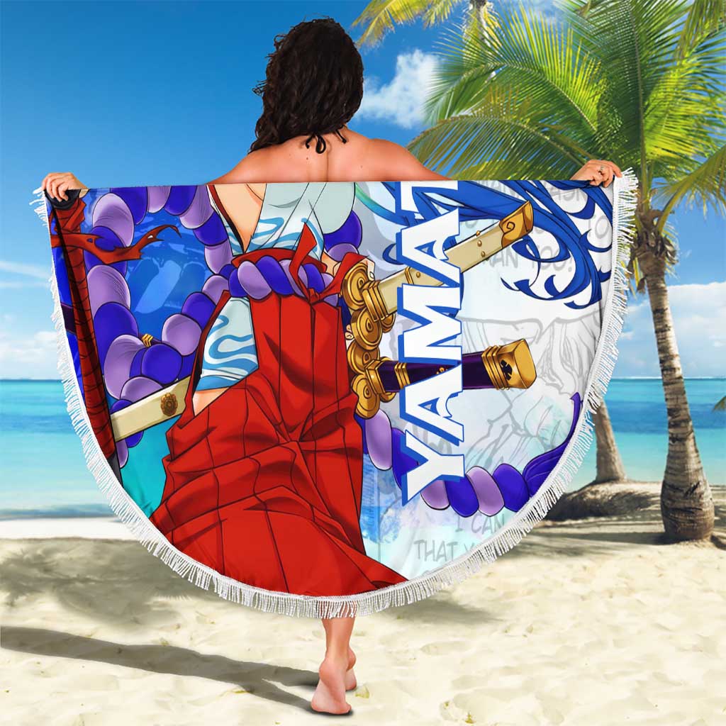 Yamato One Piece Blue Cloud Theme Beach Blanket with Manga Panels and Oni Horn Character Design - The Mazicc