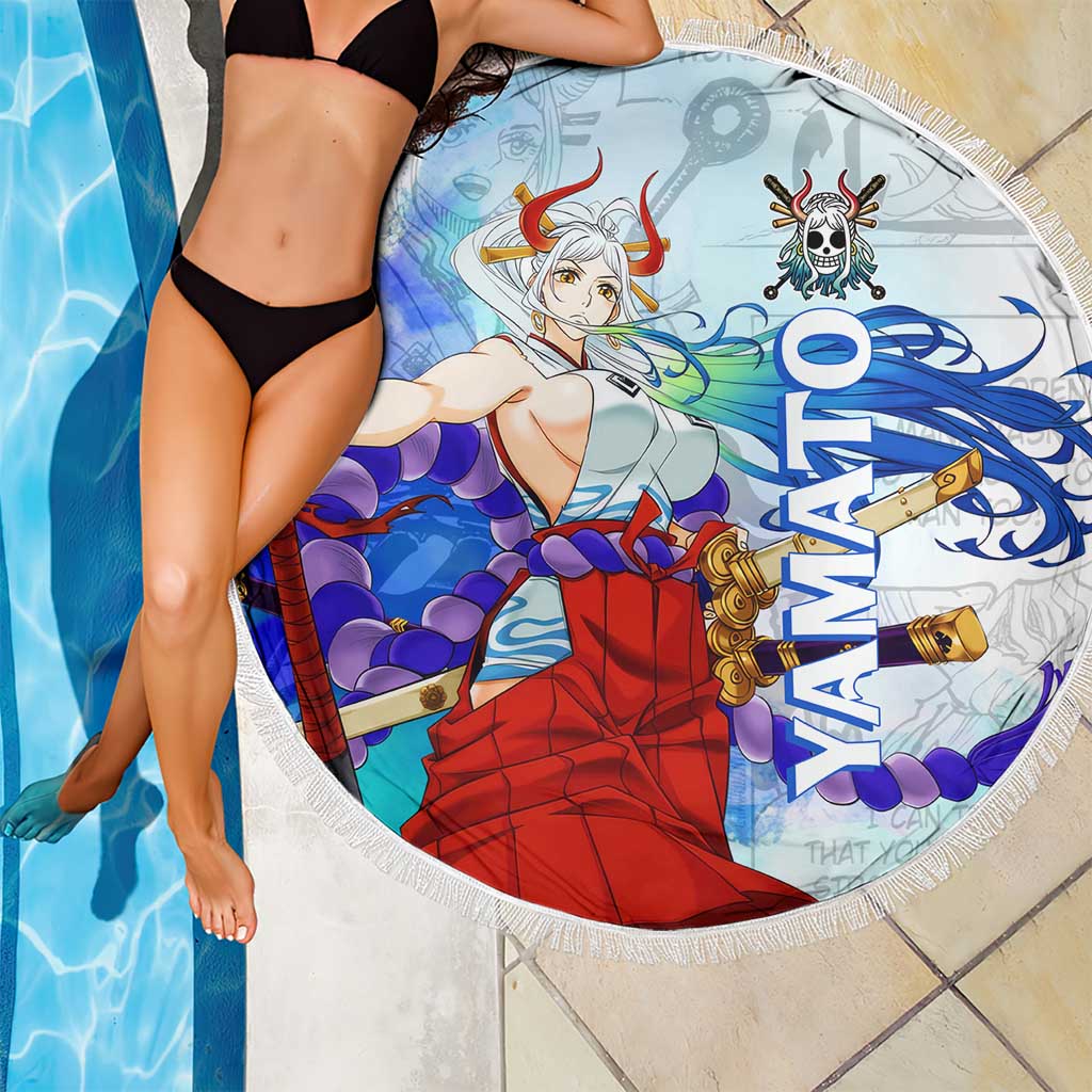 Yamato One Piece Blue Cloud Theme Beach Blanket with Manga Panels and Oni Horn Character Design - The Mazicc