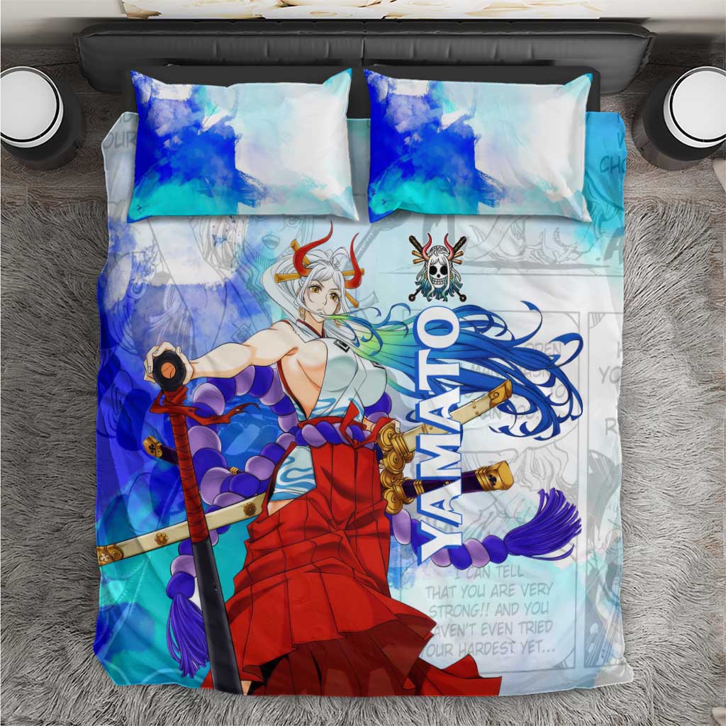 Yamato One Piece Blue Cloud Theme Bedding Set with Manga Panels and Oni Horn Character Design - The Mazicc