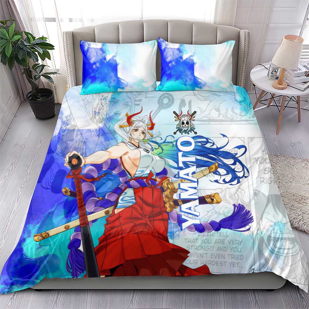Yamato One Piece Blue Cloud Theme Bedding Set with Manga Panels and Oni Horn Character Design - The Mazicc