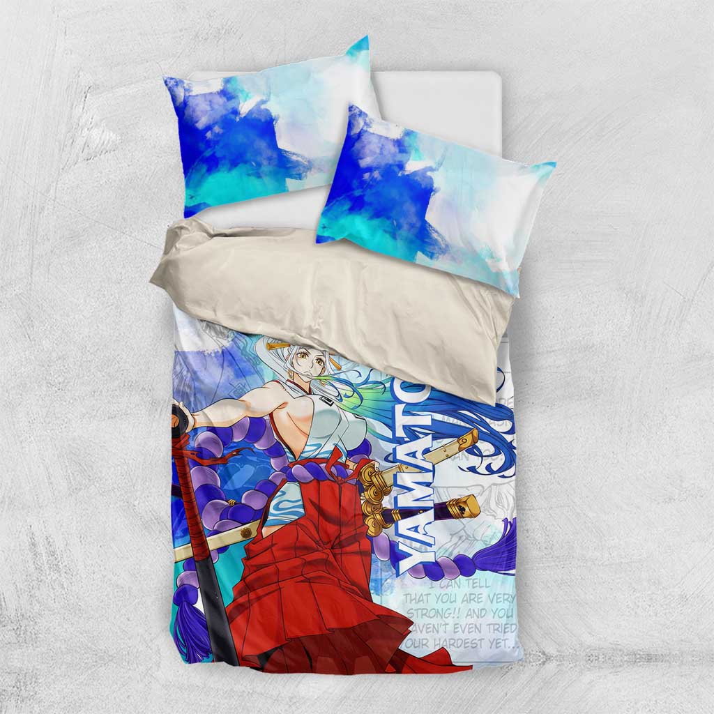 Yamato One Piece Blue Cloud Theme Bedding Set with Manga Panels and Oni Horn Character Design - The Mazicc