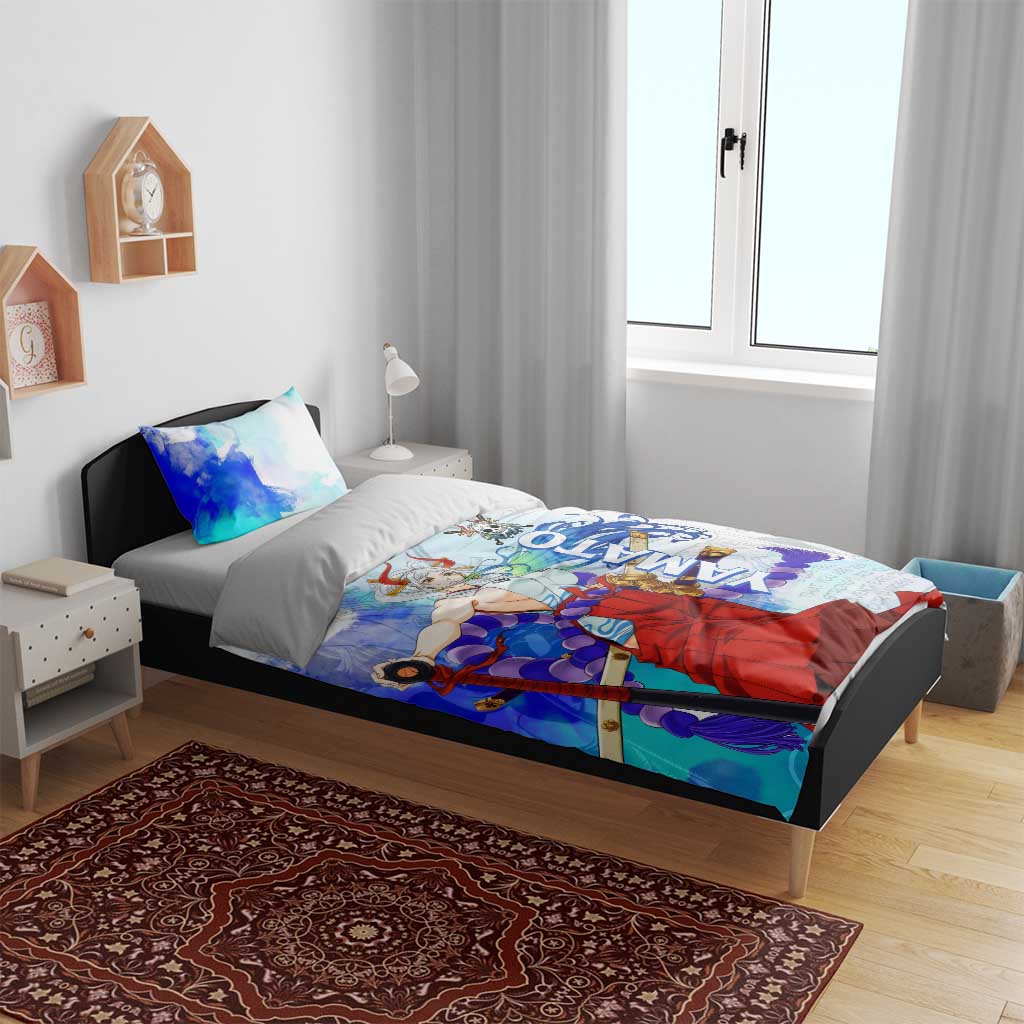 Yamato One Piece Blue Cloud Theme Bedding Set with Manga Panels and Oni Horn Character Design - The Mazicc