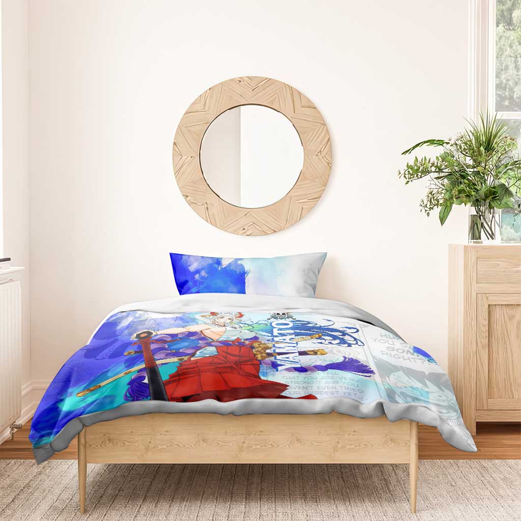 Yamato One Piece Blue Cloud Theme Bedding Set with Manga Panels and Oni Horn Character Design - The Mazicc