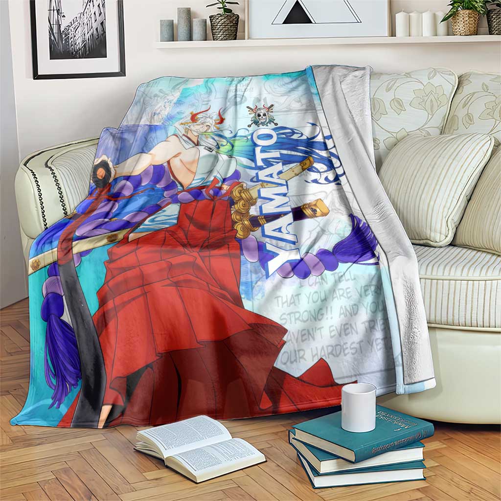Yamato One Piece Blue Cloud Theme Blanket with Manga Panels and Oni Horn Character Design - The Mazicc