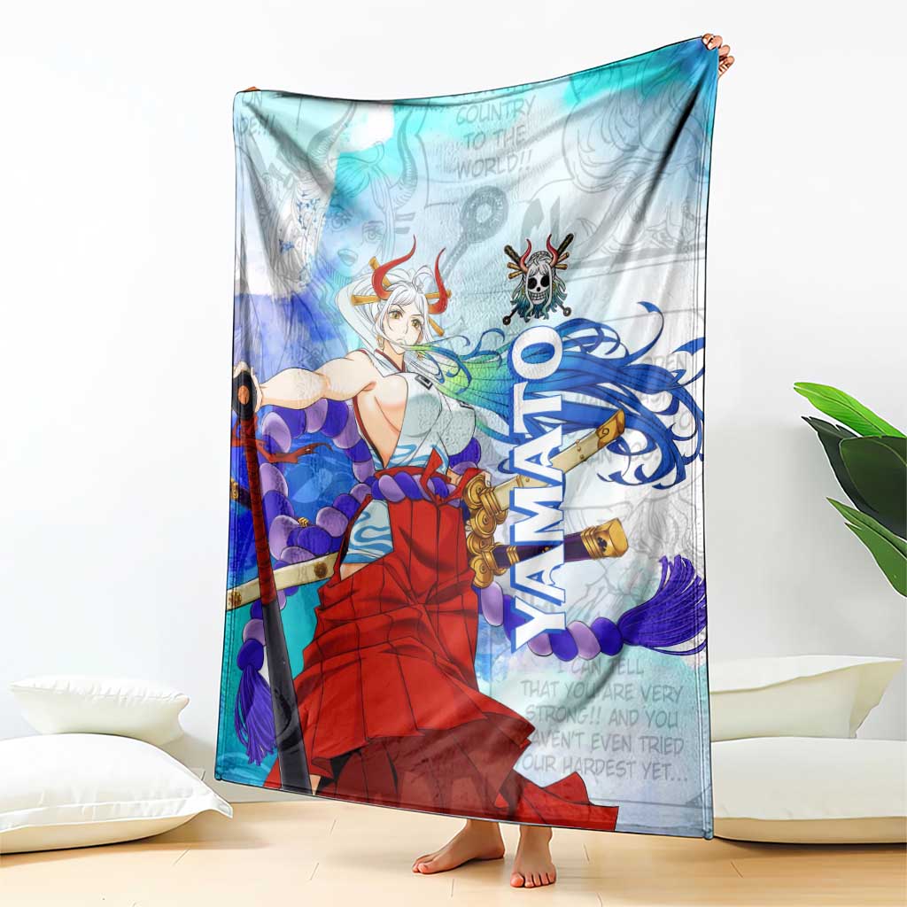 Yamato One Piece Blue Cloud Theme Blanket with Manga Panels and Oni Horn Character Design - The Mazicc