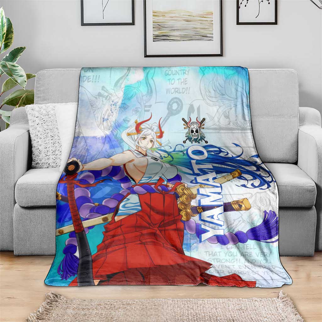 Yamato One Piece Blue Cloud Theme Blanket with Manga Panels and Oni Horn Character Design - The Mazicc