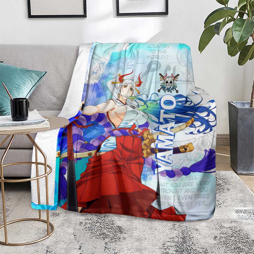 Yamato One Piece Blue Cloud Theme Blanket with Manga Panels and Oni Horn Character Design - The Mazicc
