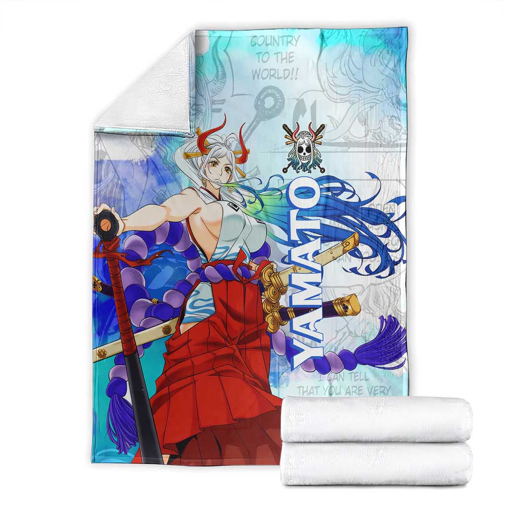 Yamato One Piece Blue Cloud Theme Blanket with Manga Panels and Oni Horn Character Design - The Mazicc