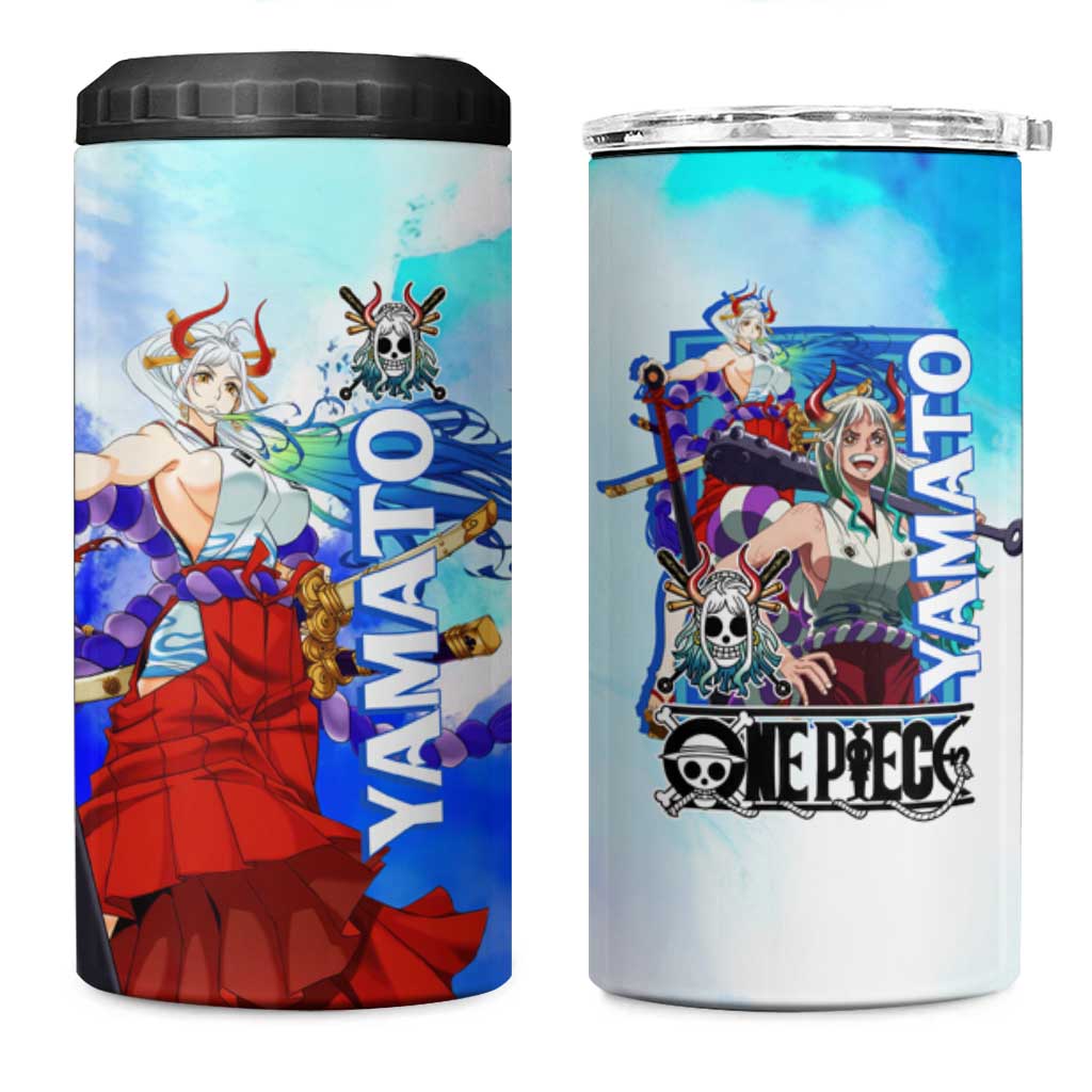 Yamato One Piece Blue Cloud Theme 4 in 1 Can Cooler Tumbler with Manga Panels and Oni Horn Character Design - The Mazicc