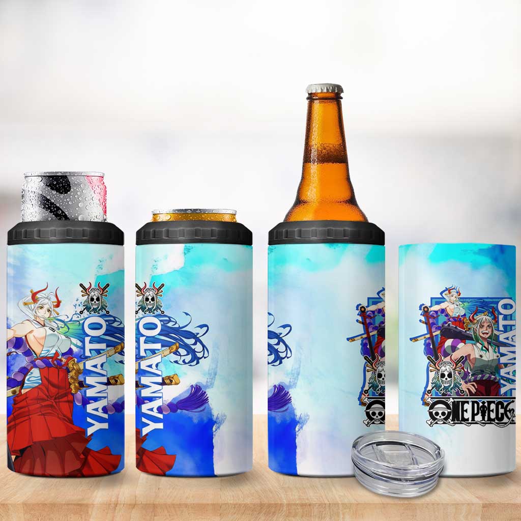 Yamato One Piece Blue Cloud Theme 4 in 1 Can Cooler Tumbler with Manga Panels and Oni Horn Character Design - The Mazicc