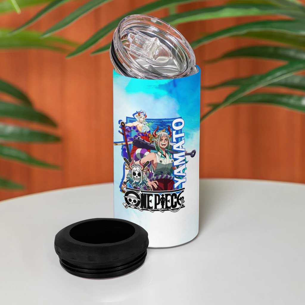 Yamato One Piece Blue Cloud Theme 4 in 1 Can Cooler Tumbler with Manga Panels and Oni Horn Character Design - The Mazicc