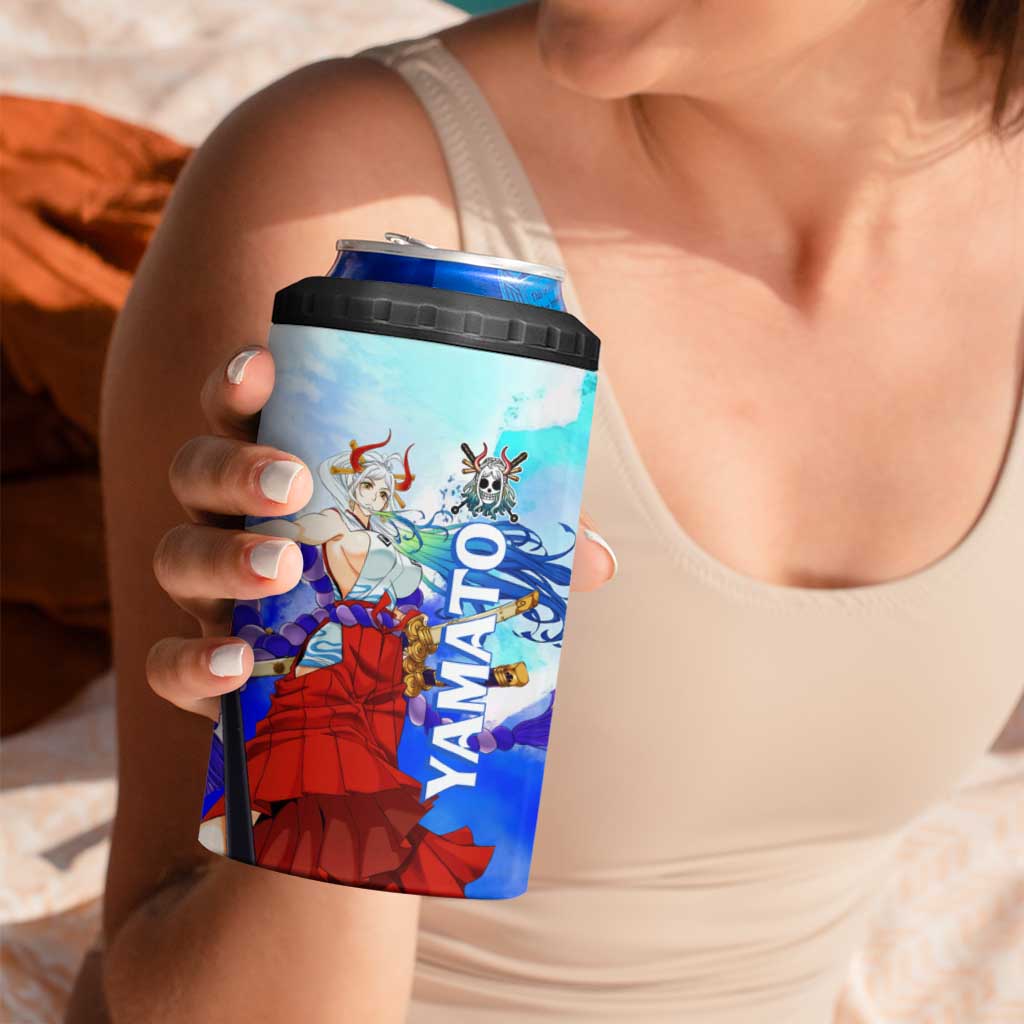 Yamato One Piece Blue Cloud Theme 4 in 1 Can Cooler Tumbler with Manga Panels and Oni Horn Character Design - The Mazicc