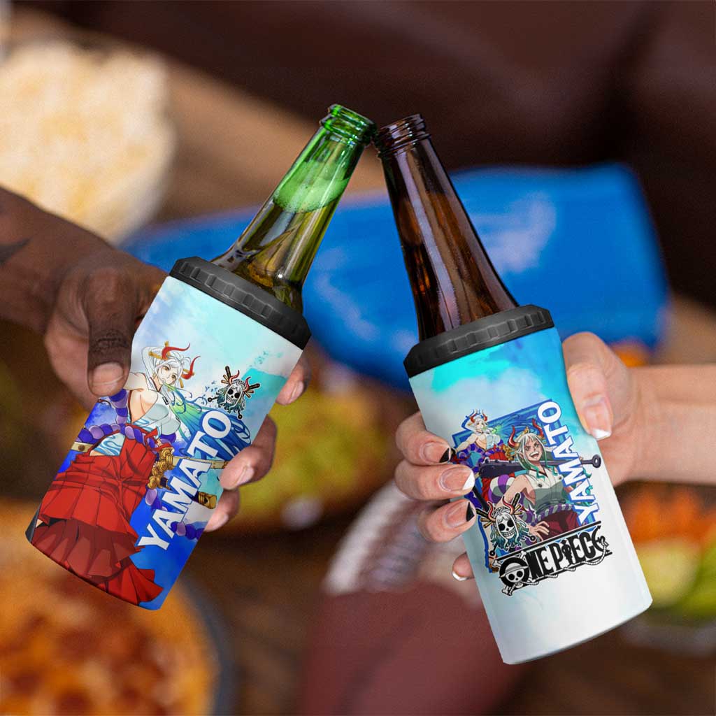 Yamato One Piece Blue Cloud Theme 4 in 1 Can Cooler Tumbler with Manga Panels and Oni Horn Character Design - The Mazicc