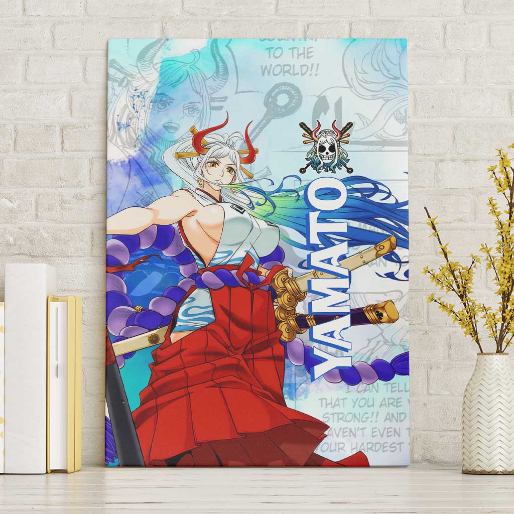 Yamato One Piece Blue Cloud Theme Canvas Wall Art with Manga Panels and Oni Horn Character Design - The Mazicc