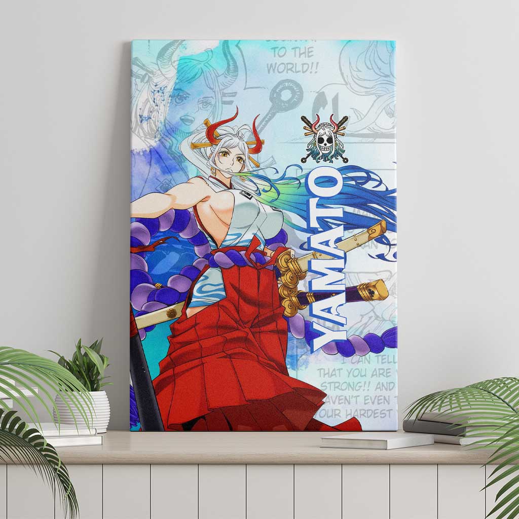 Yamato One Piece Blue Cloud Theme Canvas Wall Art with Manga Panels and Oni Horn Character Design - The Mazicc