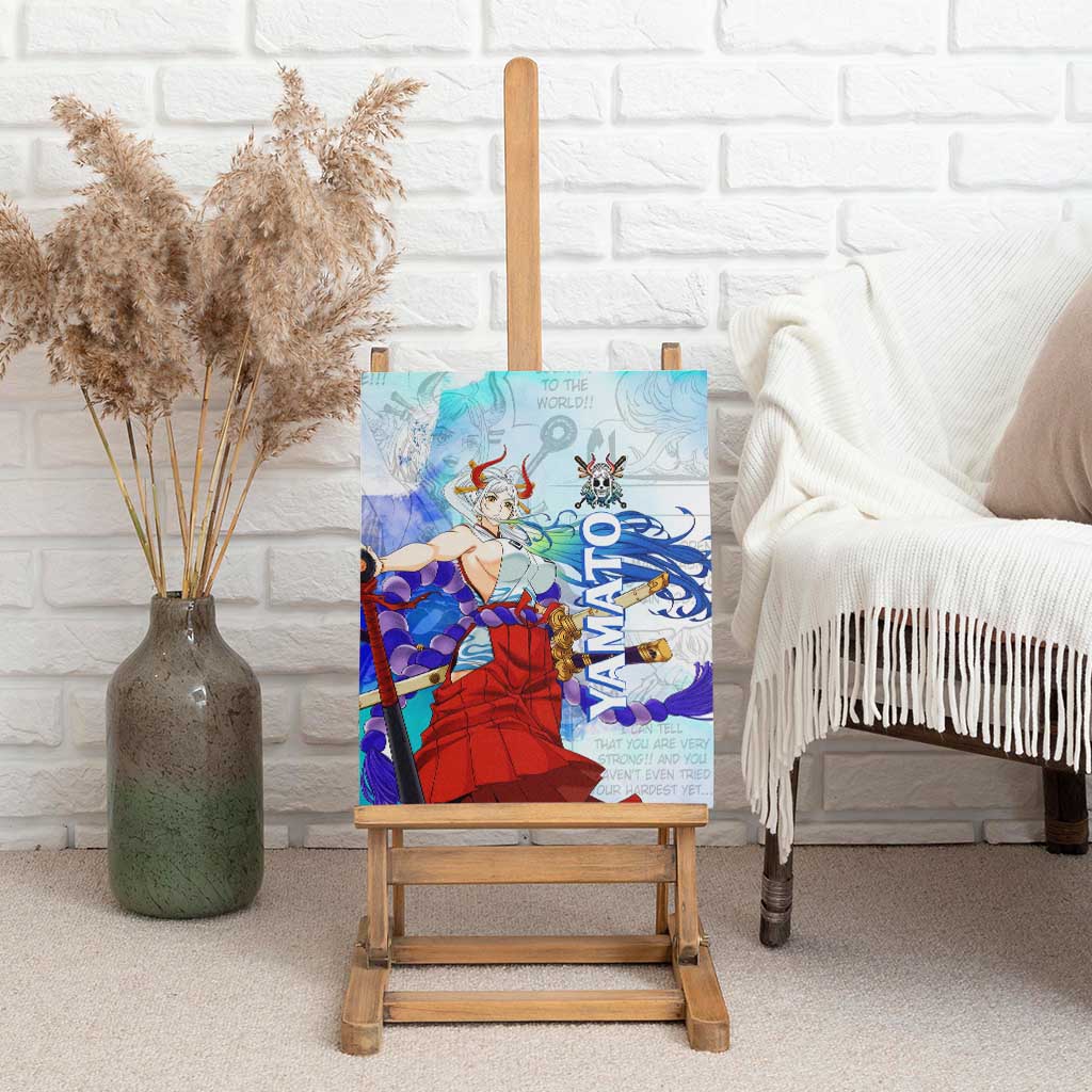 Yamato One Piece Blue Cloud Theme Canvas Wall Art with Manga Panels and Oni Horn Character Design - The Mazicc