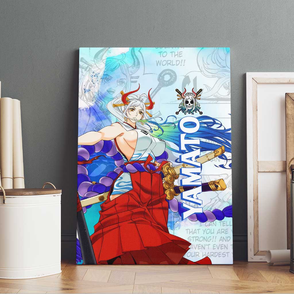 Yamato One Piece Blue Cloud Theme Canvas Wall Art with Manga Panels and Oni Horn Character Design - The Mazicc
