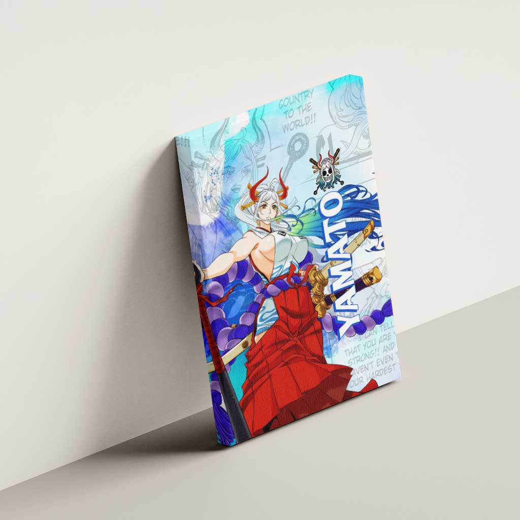 Yamato One Piece Blue Cloud Theme Canvas Wall Art with Manga Panels and Oni Horn Character Design - The Mazicc