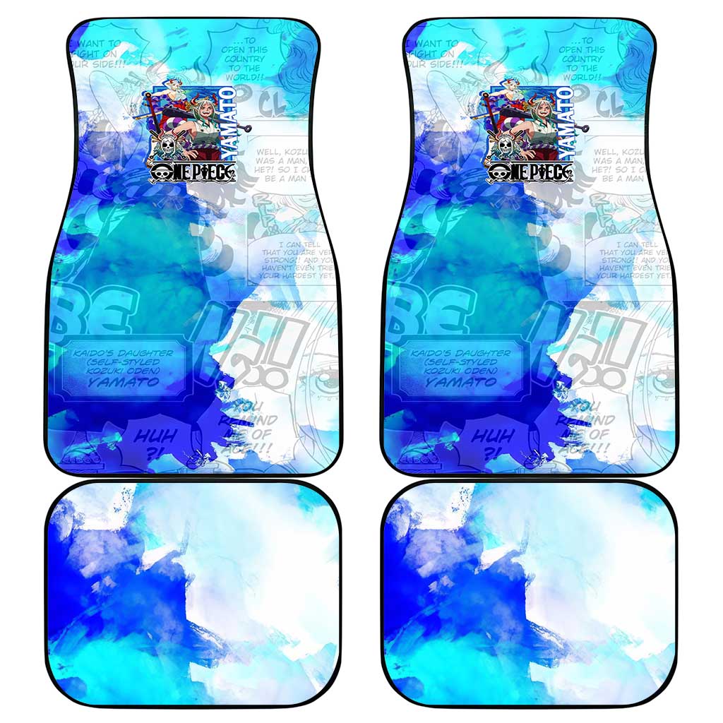Yamato One Piece Blue Cloud Theme Car Mats with Manga Panels and Oni Horn Character Design - The Mazicc