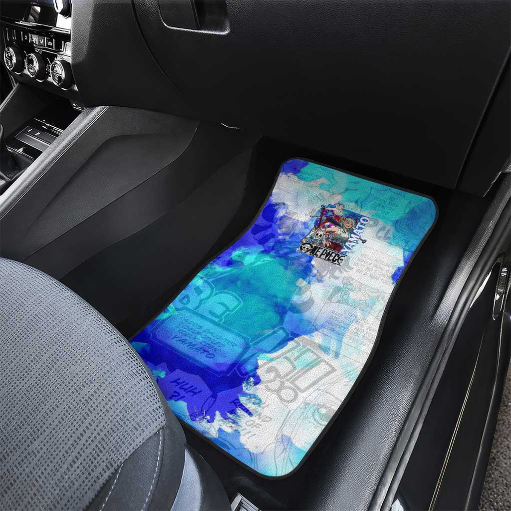 Yamato One Piece Blue Cloud Theme Car Mats with Manga Panels and Oni Horn Character Design - The Mazicc