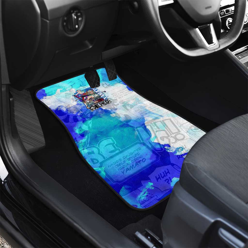 Yamato One Piece Blue Cloud Theme Car Mats with Manga Panels and Oni Horn Character Design - The Mazicc