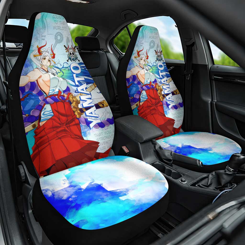 Yamato One Piece Blue Cloud Theme Car Seat Cover with Manga Panels and Oni Horn Character Design - The Mazicc