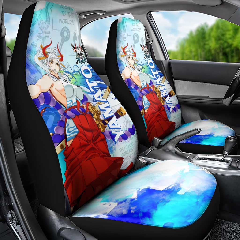 Yamato One Piece Blue Cloud Theme Car Seat Cover with Manga Panels and Oni Horn Character Design - The Mazicc