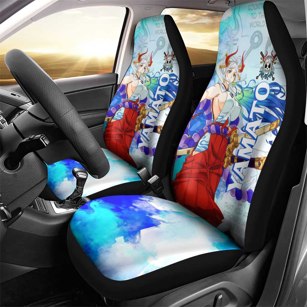 Yamato One Piece Blue Cloud Theme Car Seat Cover with Manga Panels and Oni Horn Character Design - The Mazicc
