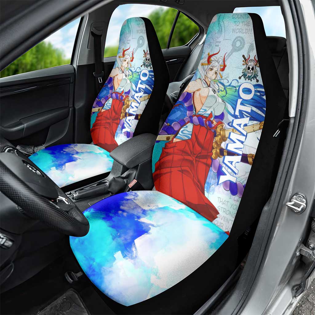 Yamato One Piece Blue Cloud Theme Car Seat Cover with Manga Panels and Oni Horn Character Design - The Mazicc