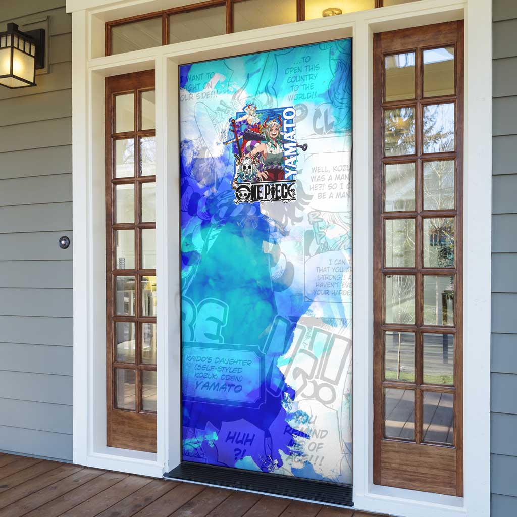 Yamato One Piece Blue Cloud Theme Door Cover with Manga Panels and Oni Horn Character Design - The Mazicc