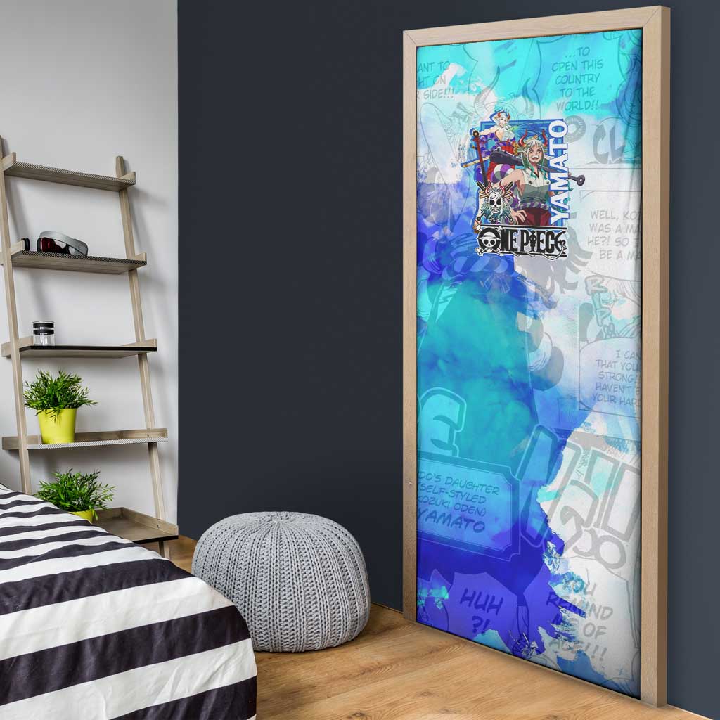 Yamato One Piece Blue Cloud Theme Door Cover with Manga Panels and Oni Horn Character Design - The Mazicc