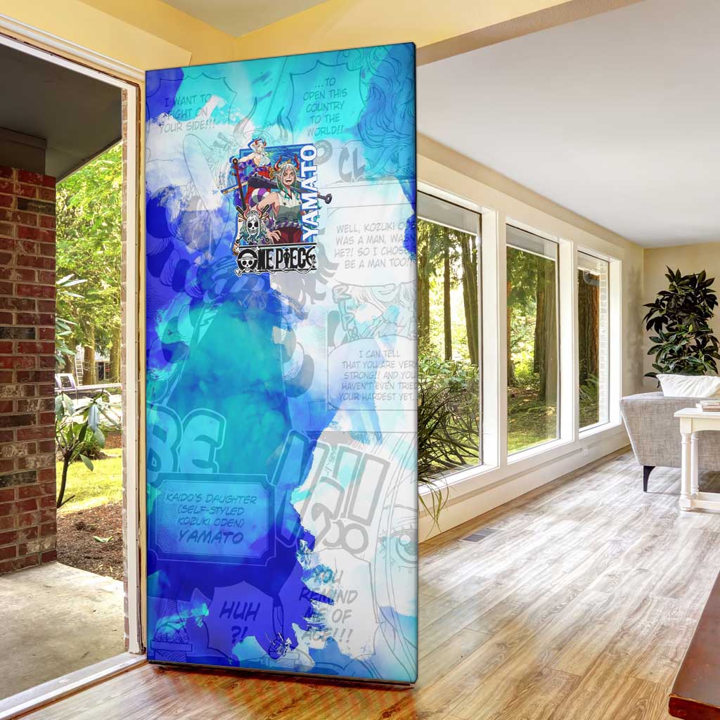 Yamato One Piece Blue Cloud Theme Door Cover with Manga Panels and Oni Horn Character Design - The Mazicc