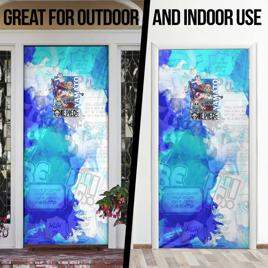 Yamato One Piece Blue Cloud Theme Door Cover with Manga Panels and Oni Horn Character Design - The Mazicc