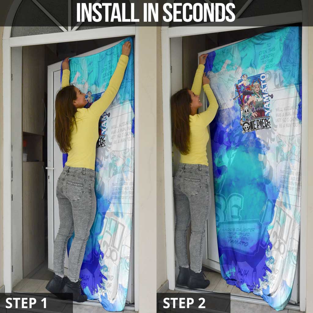 Yamato One Piece Blue Cloud Theme Door Cover with Manga Panels and Oni Horn Character Design - The Mazicc