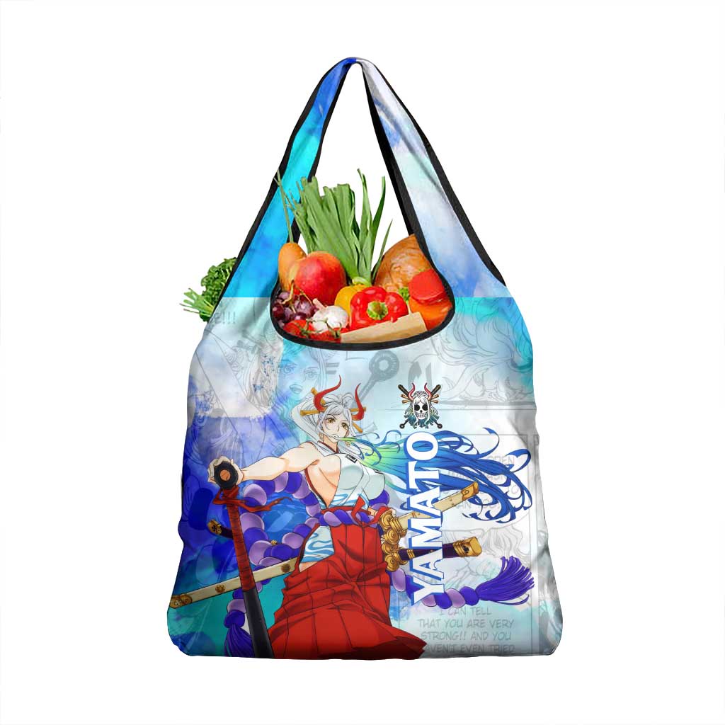 Yamato One Piece Blue Cloud Theme Grocery Bag with Manga Panels and Oni Horn Character Design - The Mazicc